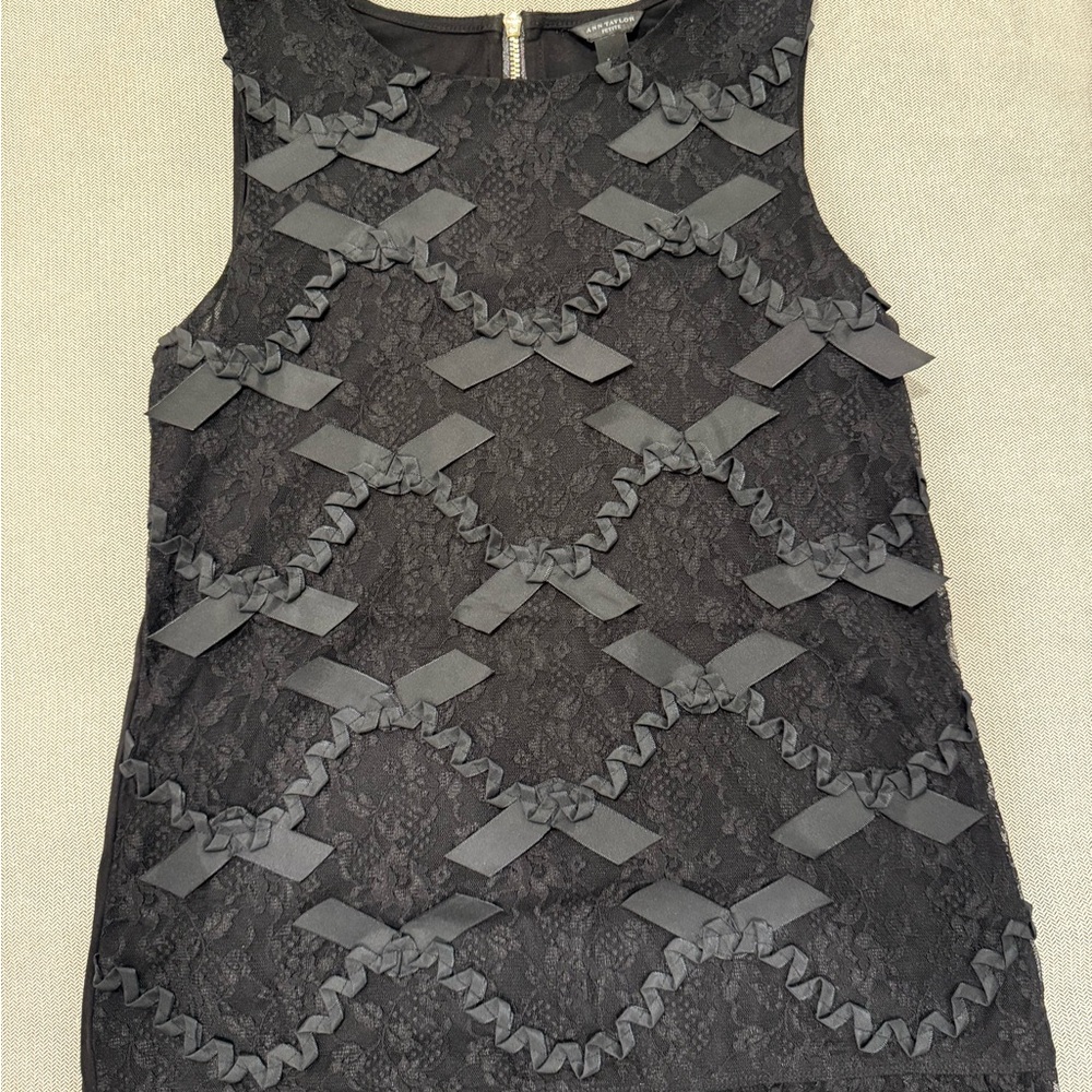 Ann Taylor Black Lace Top with Ribbon Details - XSP